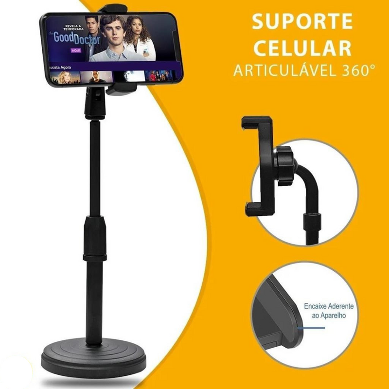 Suporte Tripé de Mesa para Celular 360°