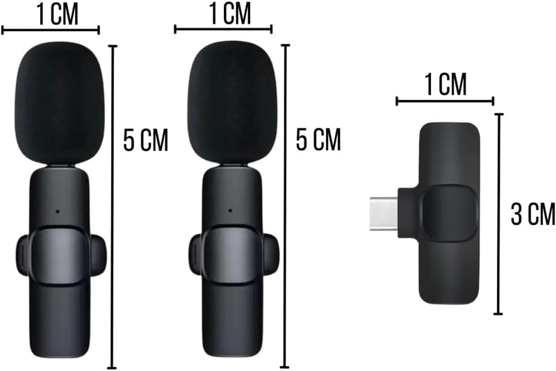 Microfone de Lapela Duplo Sem Fio Bluetooth USB-C