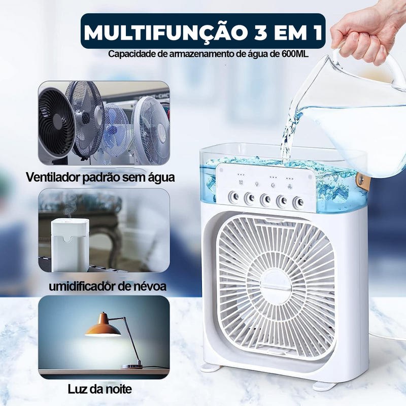 Ventilador Portátil com Iluminação Umidificador - Climatizador