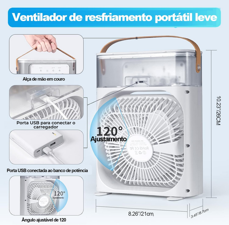 Ventilador Portátil com Iluminação Umidificador - Climatizador